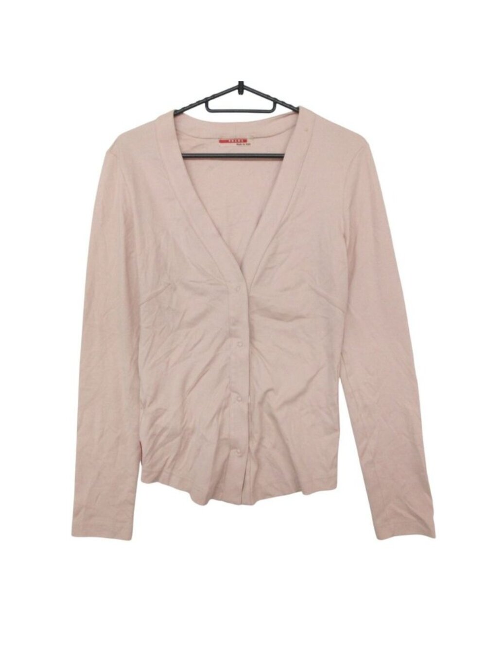 Prada Sports Cardigan Rubber Logo Tight Stretch Top Long Sleeve Light Pink